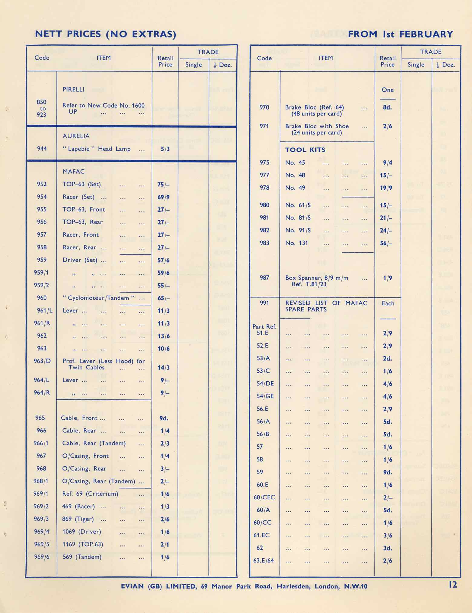 Simplex 1966 - price list page 12 main image
