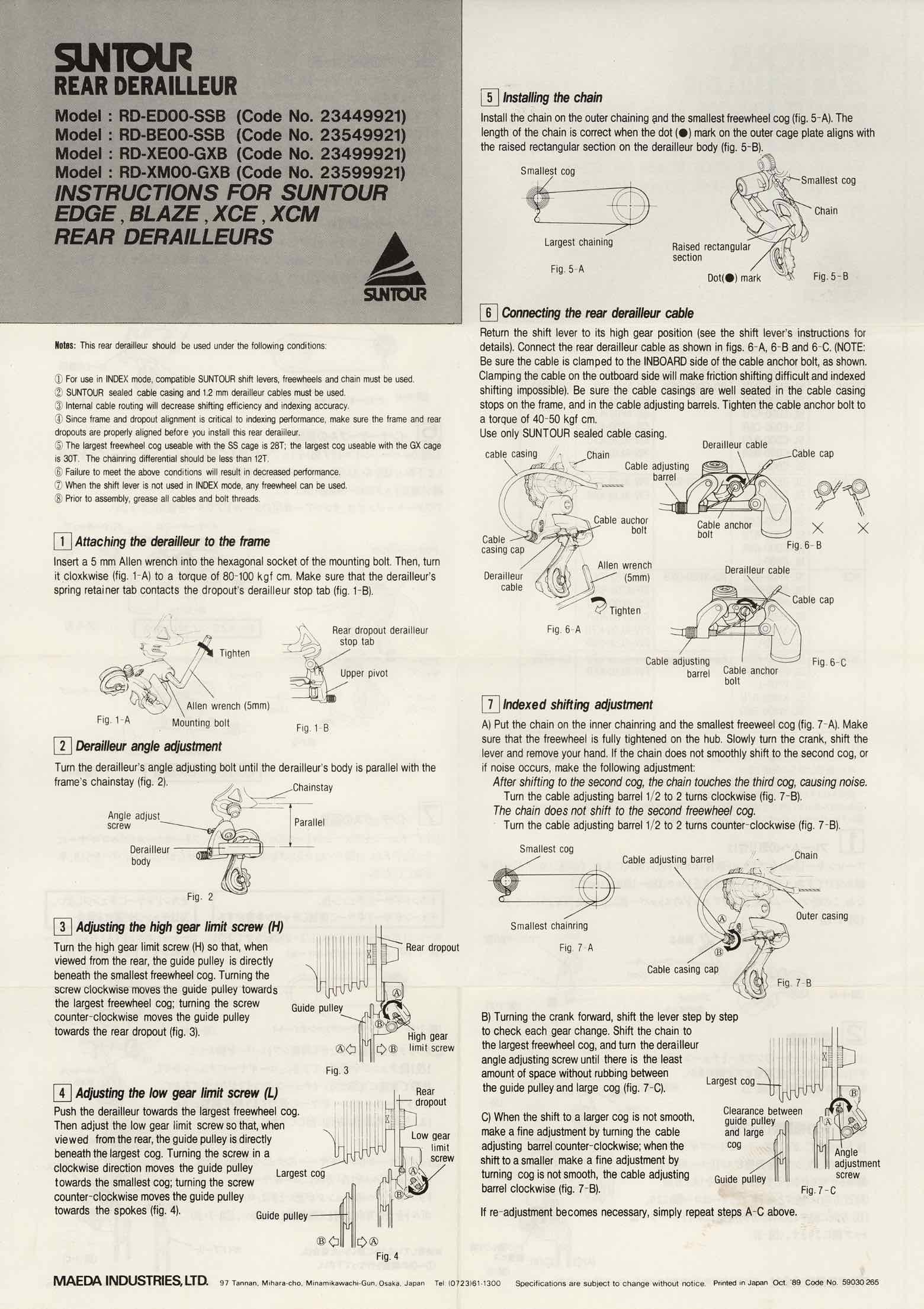 SunTour Blaze derailleur (BE00-SSB) - instructions scan 1 main image