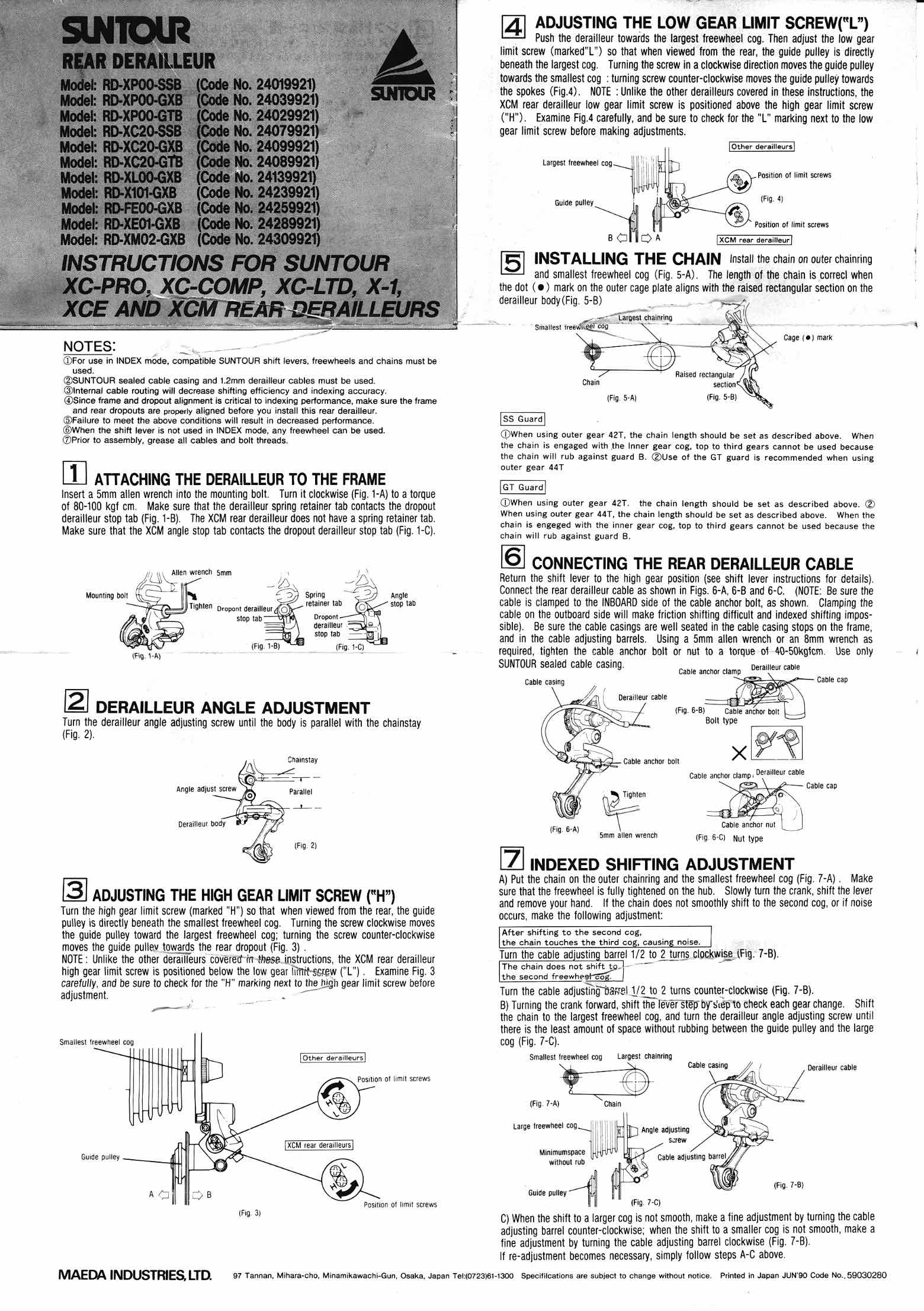 SunTour XC Pro GX derailleur - instructions main image