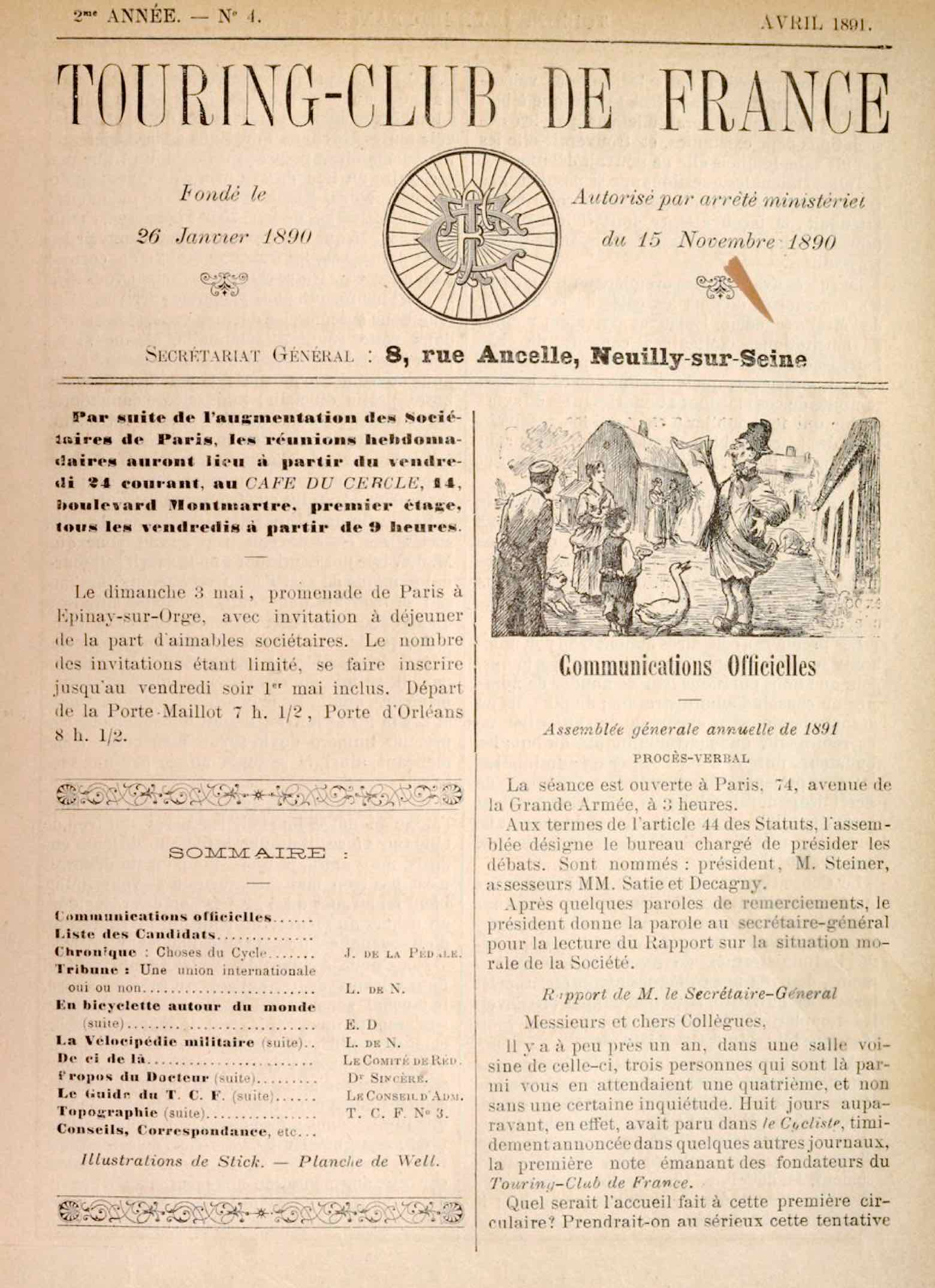 T.C.F. Revue Mensuelle April 1891 - Communications Officielles scan 1 main image