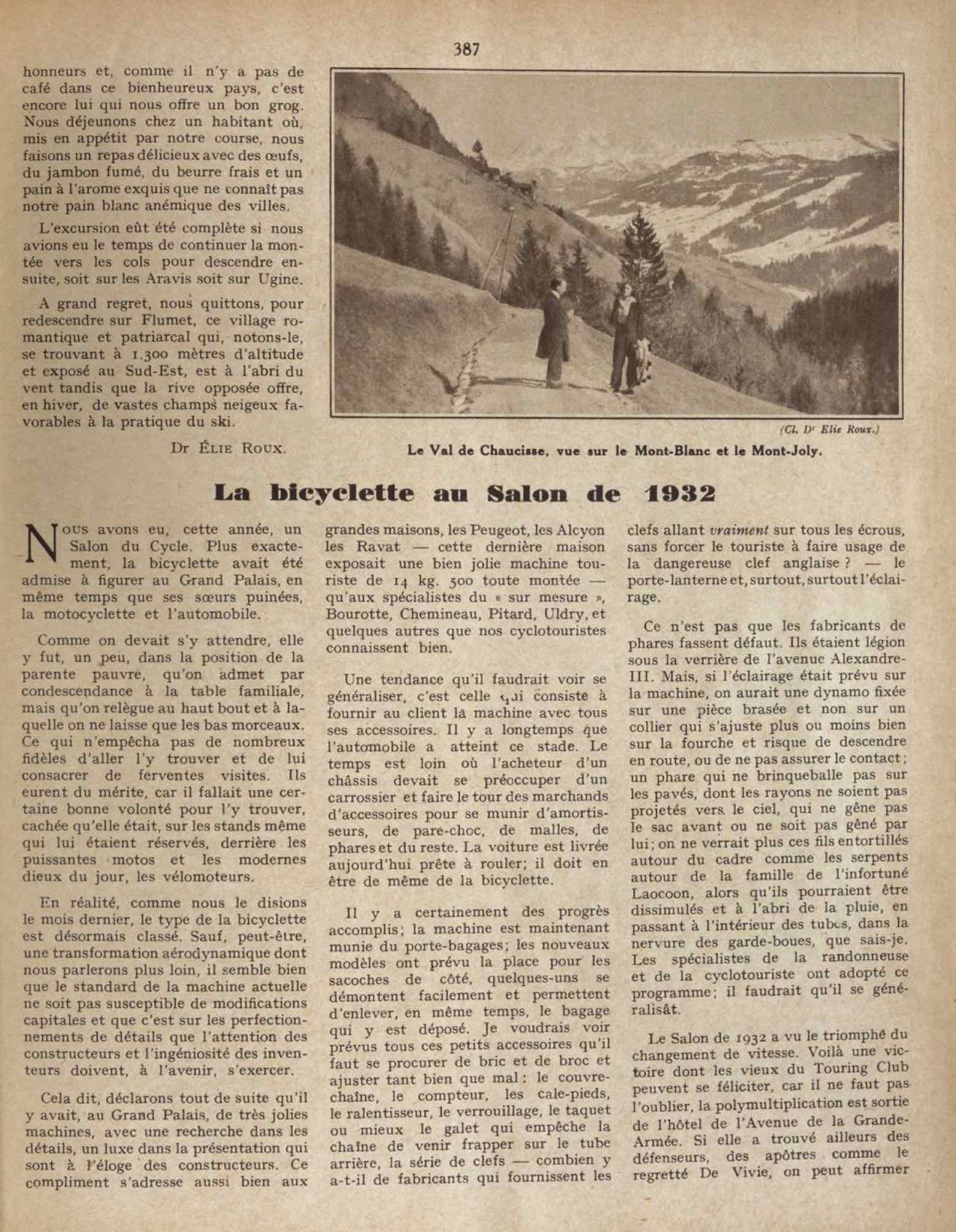 T.C.F. Revue Mensuelle December 1932 - La bicyclette au Salon de 1932 scan 1 main image