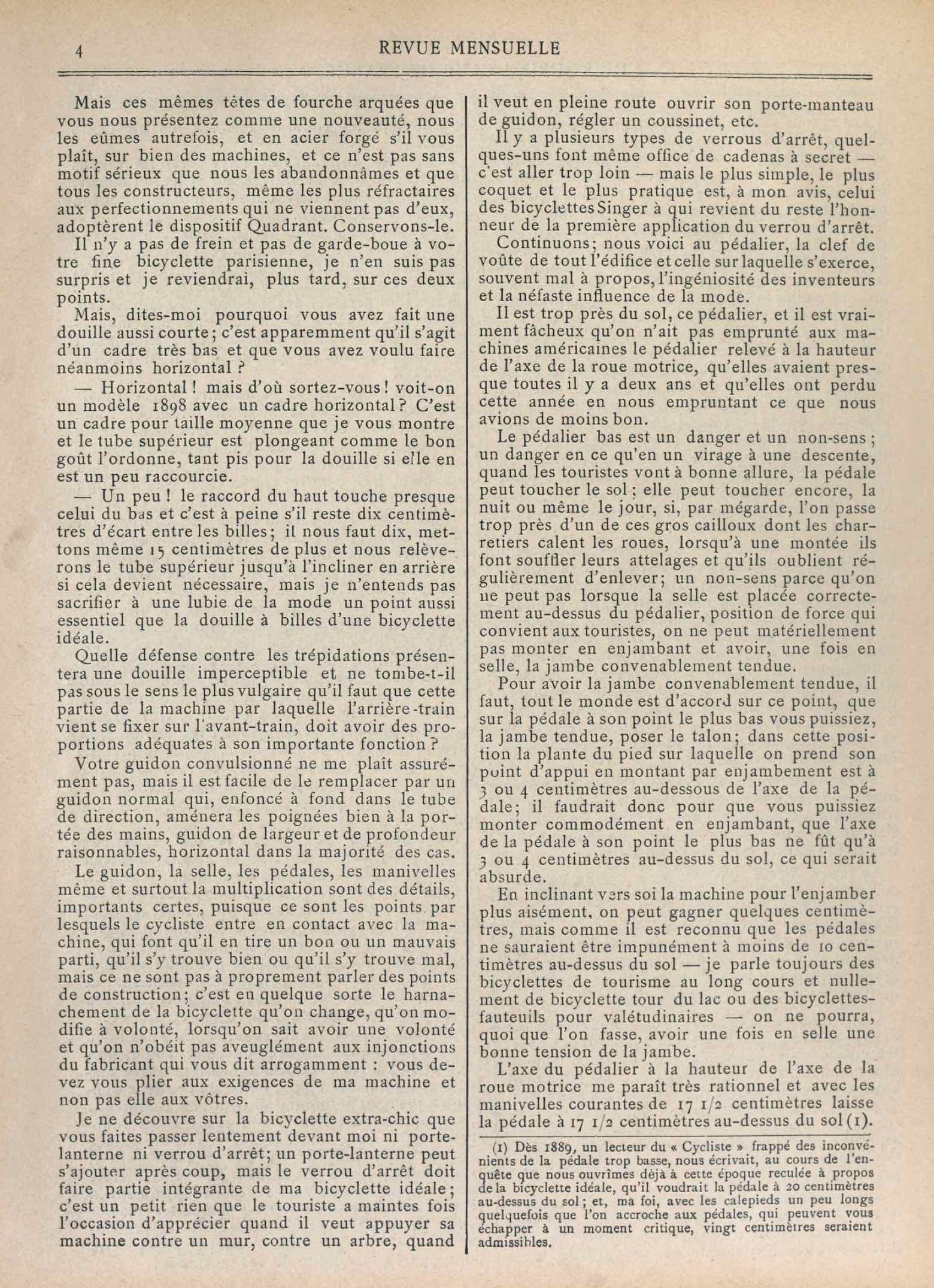 T.C.F. Revue Mensuelle January 1898 - La Bicyclette ideale du Touriste scan 3 main image