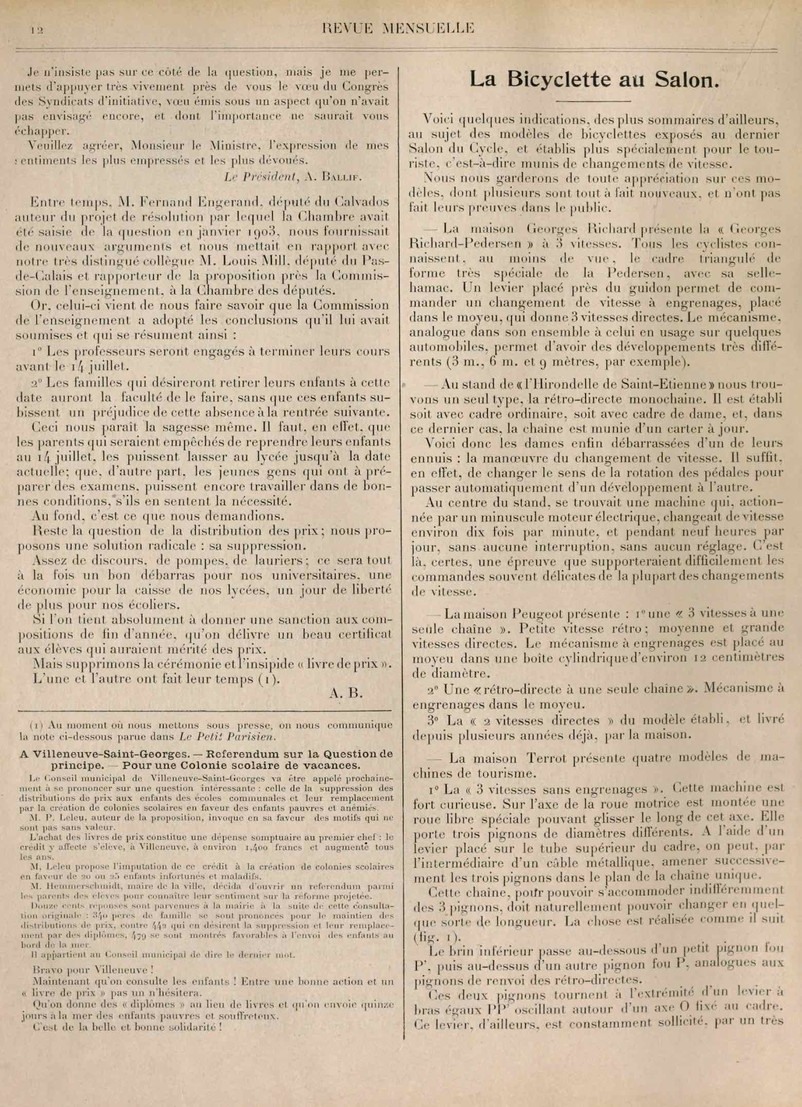 T.C.F. Revue Mensuelle January 1905 - La Bicyclette au Salon scan 1 main image
