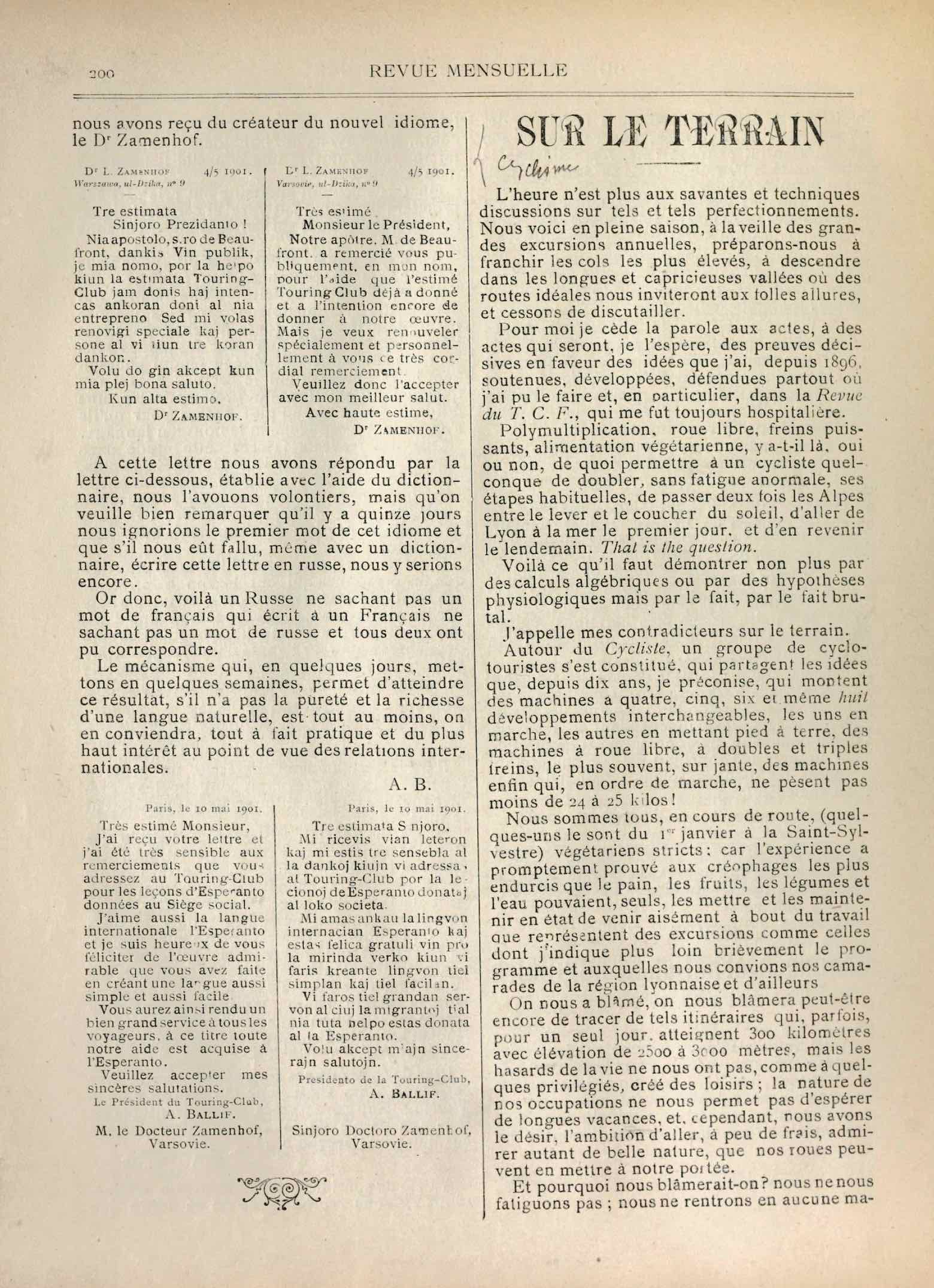 T.C.F. Revue Mensuelle May 1901 - Sur le terrain scan 1 main image