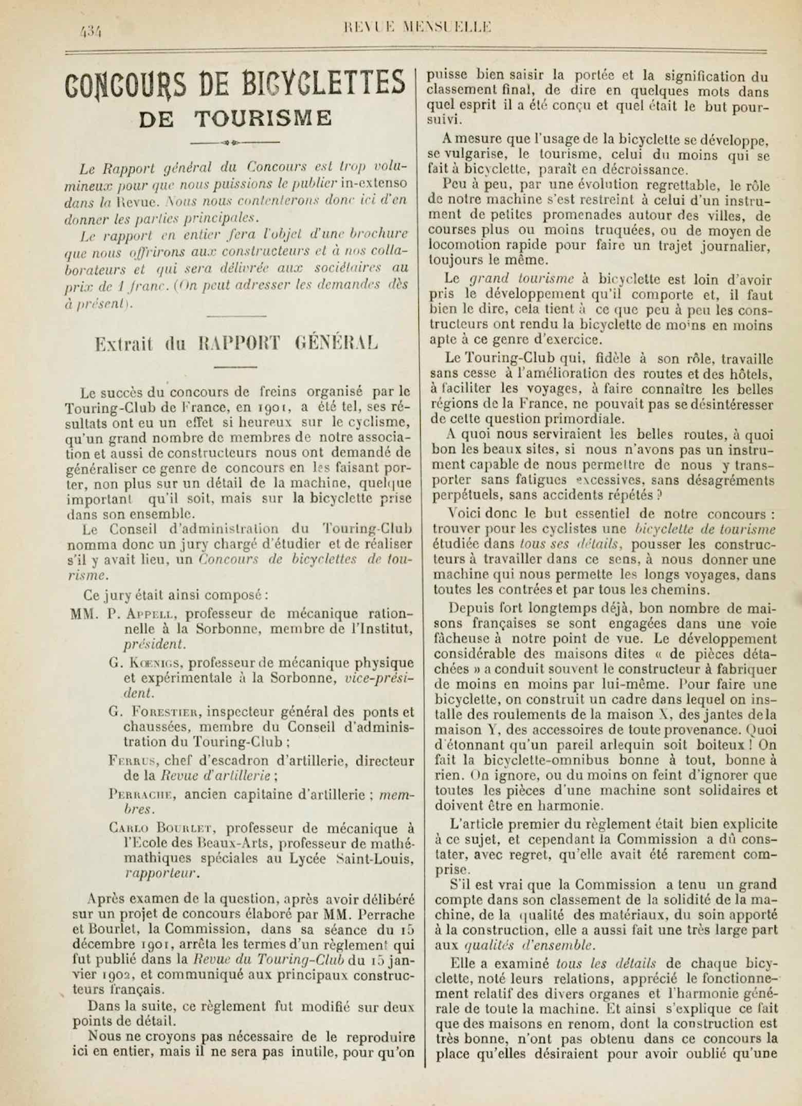 T.C.F. Revue Mensuelle October 1902 - Concours de Bicyclettes de Tourisme (part IV) scan 1 main image