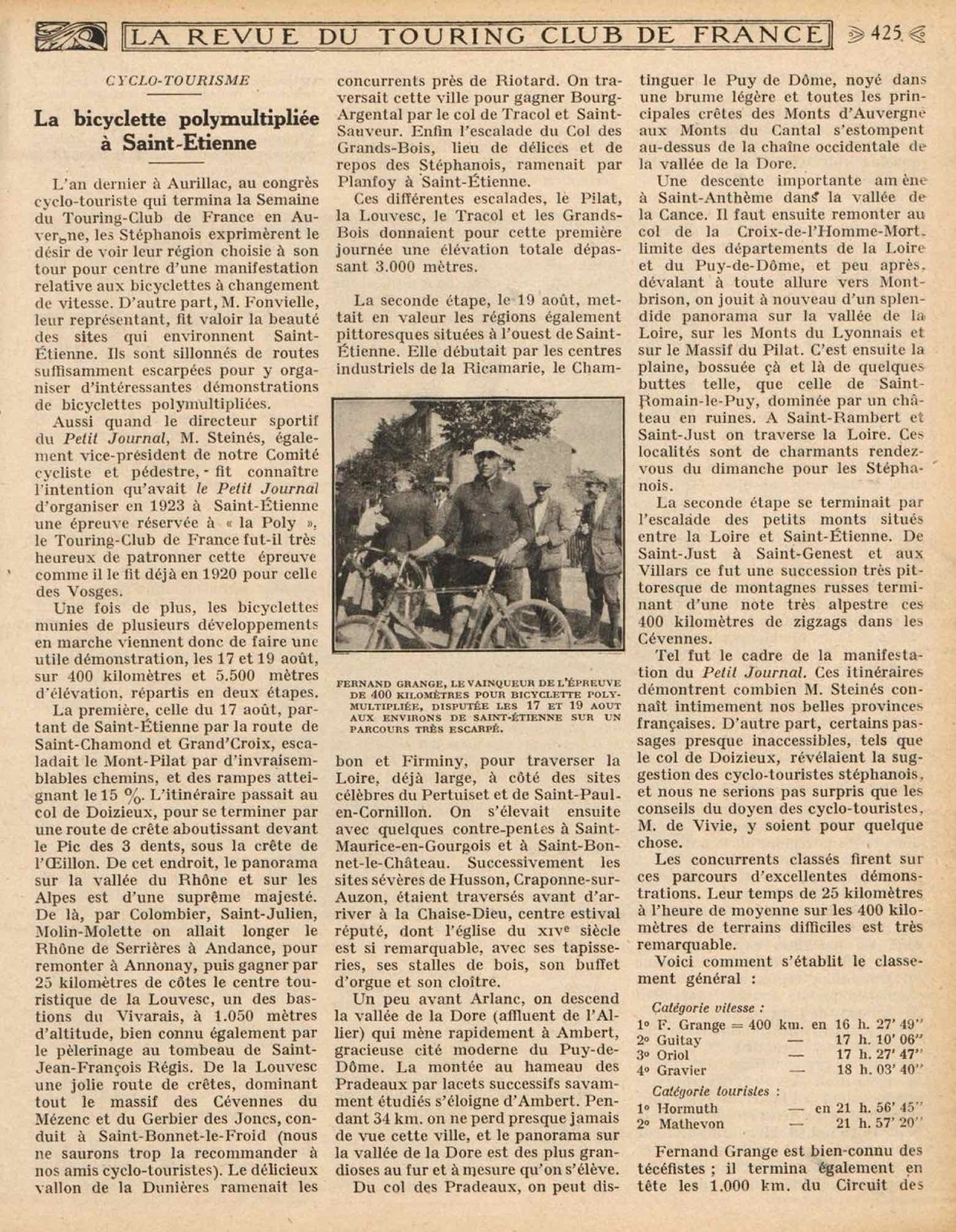 T.C.F. Revue Mensuelle October 1923 - La bicyclette polymultipliee a Saint-Etienne scan 1 main image