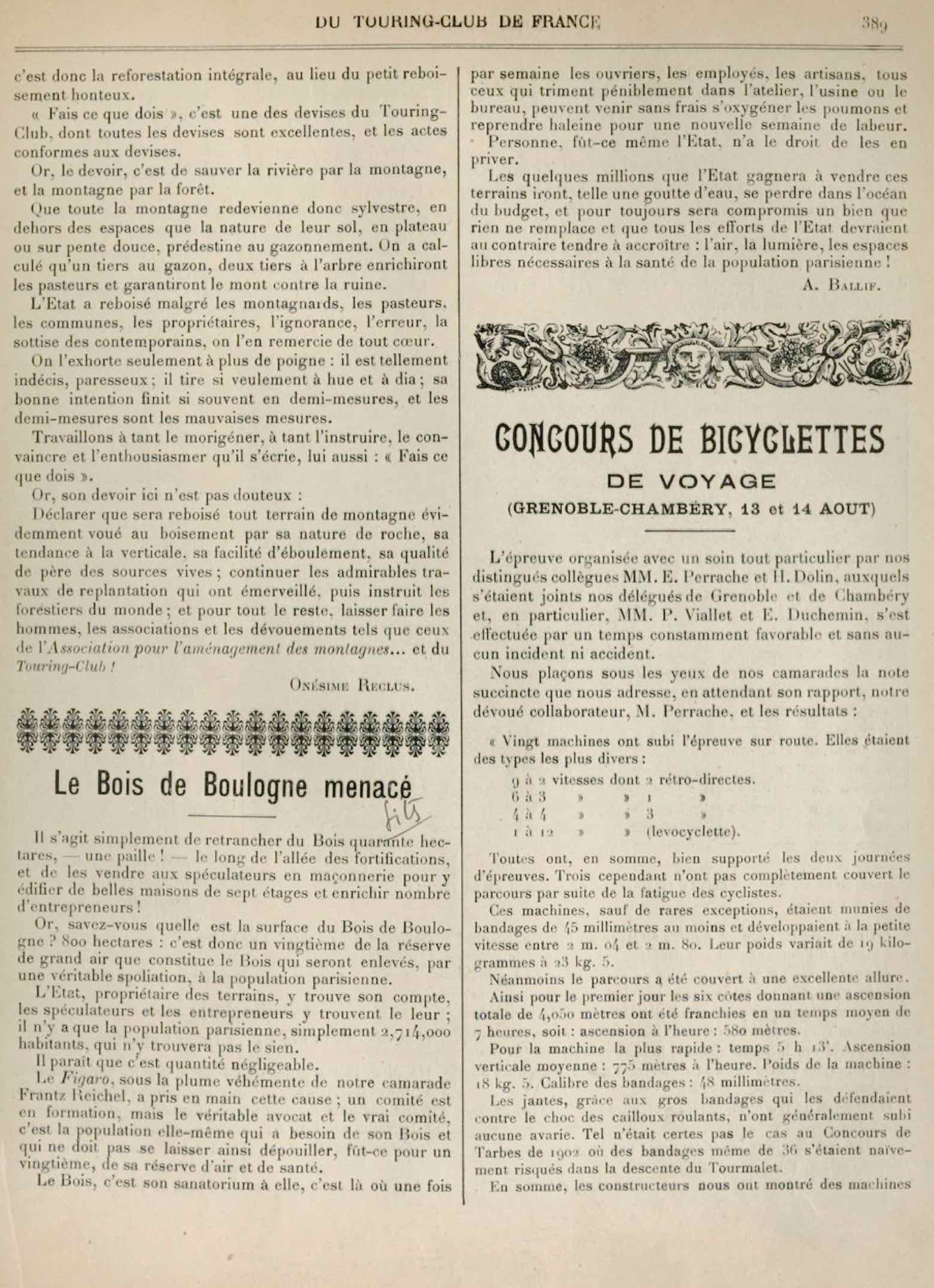 T.C.F. Revue Mensuelle September 1905 - Concours de Bicyclettes de Voyage (part II) scan 1 main image