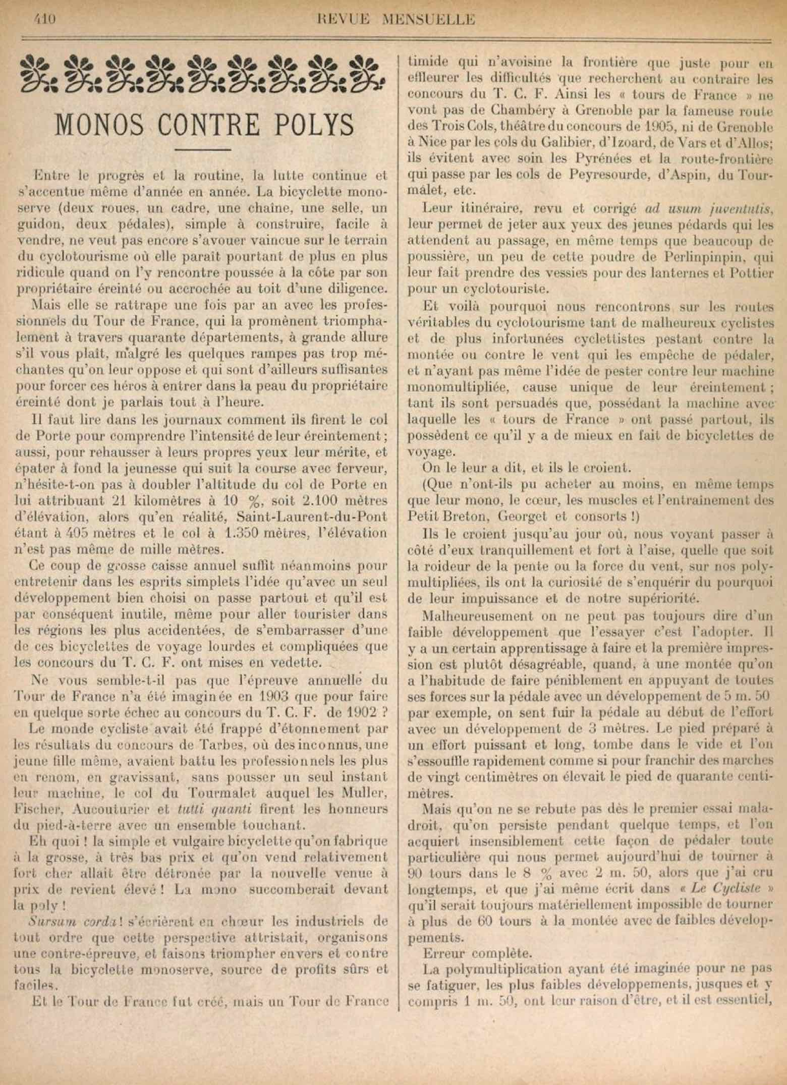 T.C.F. Revue Mensuelle September 1907 - Monos Contre Polys scan 1 main image