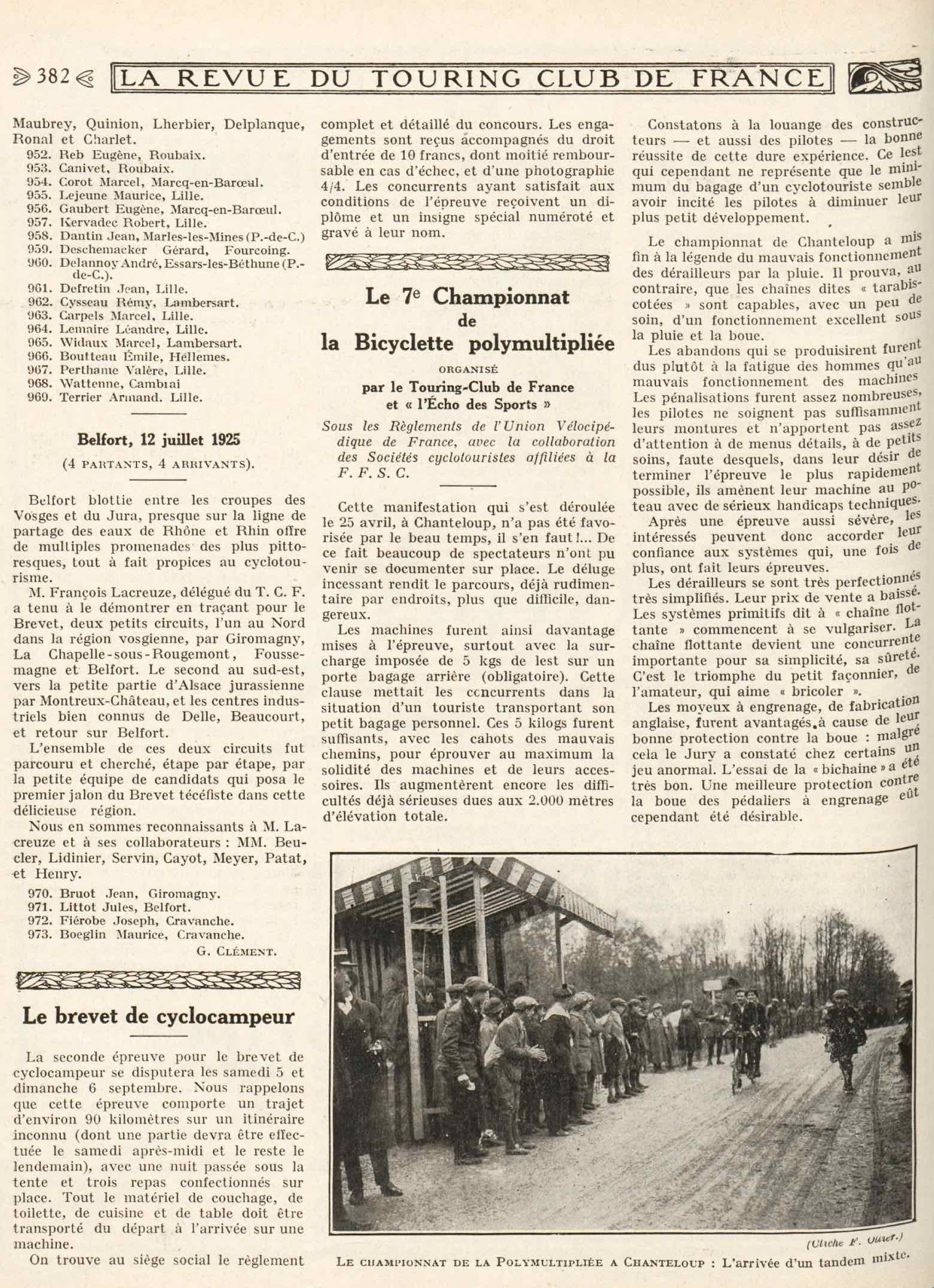T.C.F. Revue Mensuelle September 1925 - Le 7e Championnat de la Bicyclette polymultipliee scan 1 main image