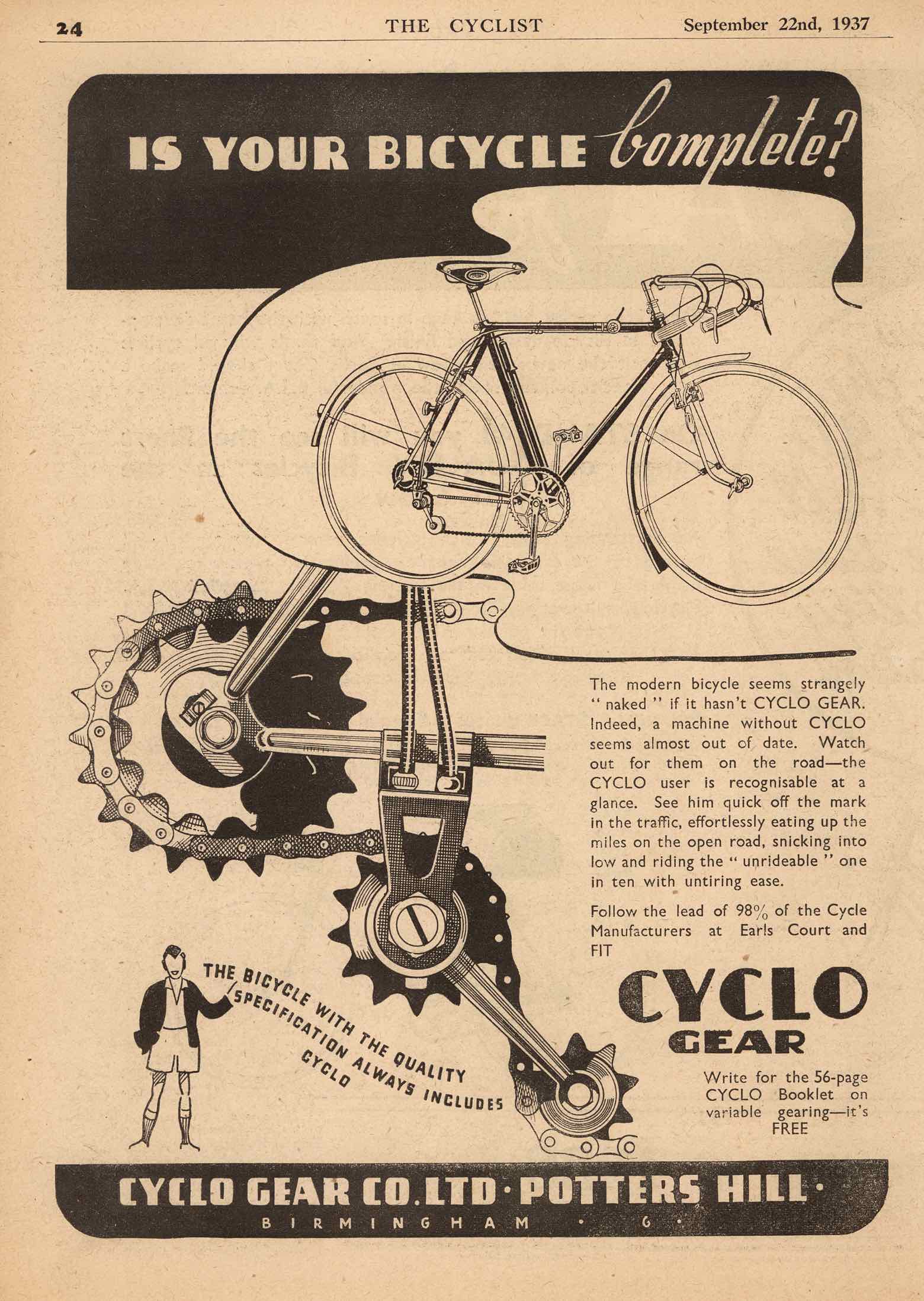 The Cyclist September 1937 - Cyclo advert main image