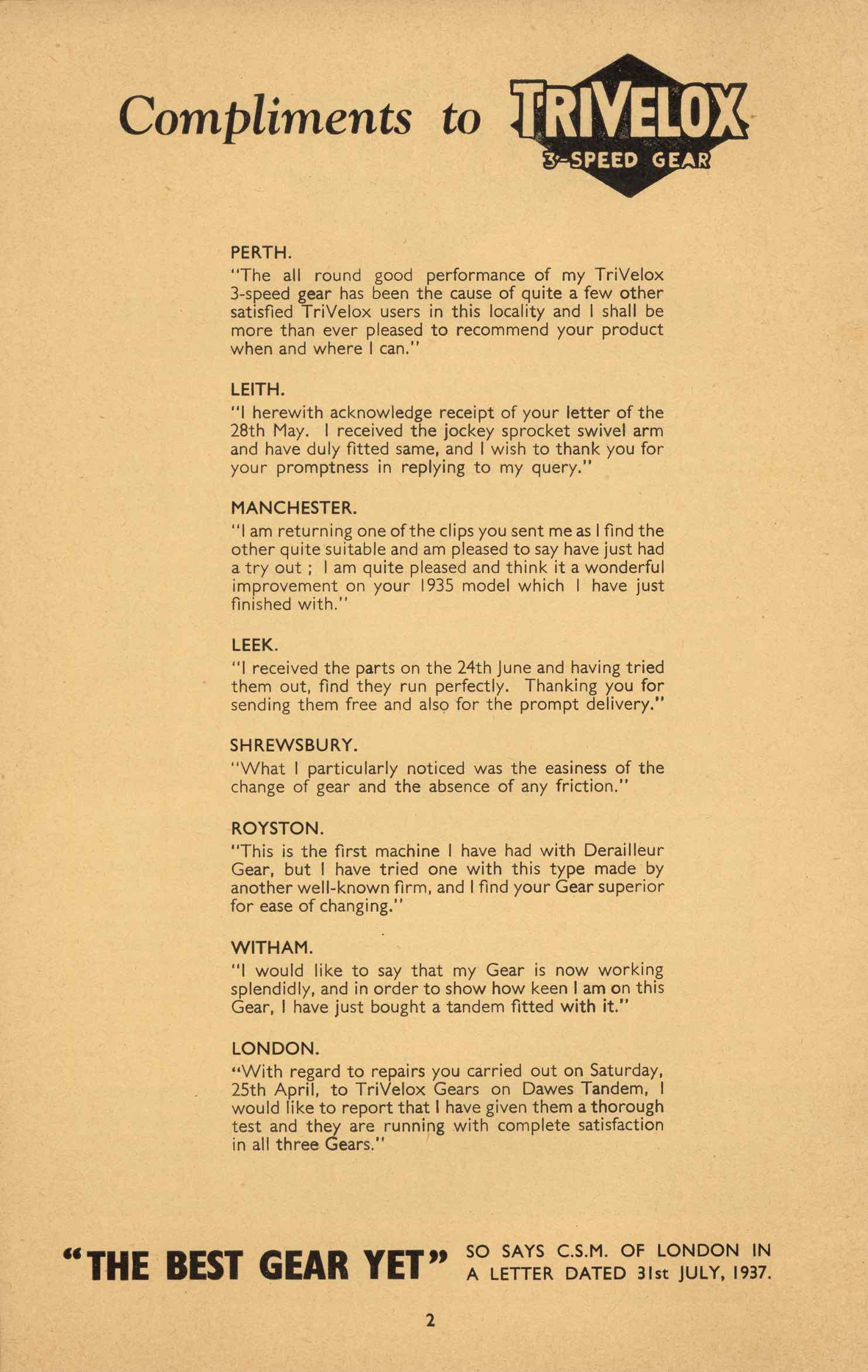 TriVelox catalogue - 1937 page 2 main image