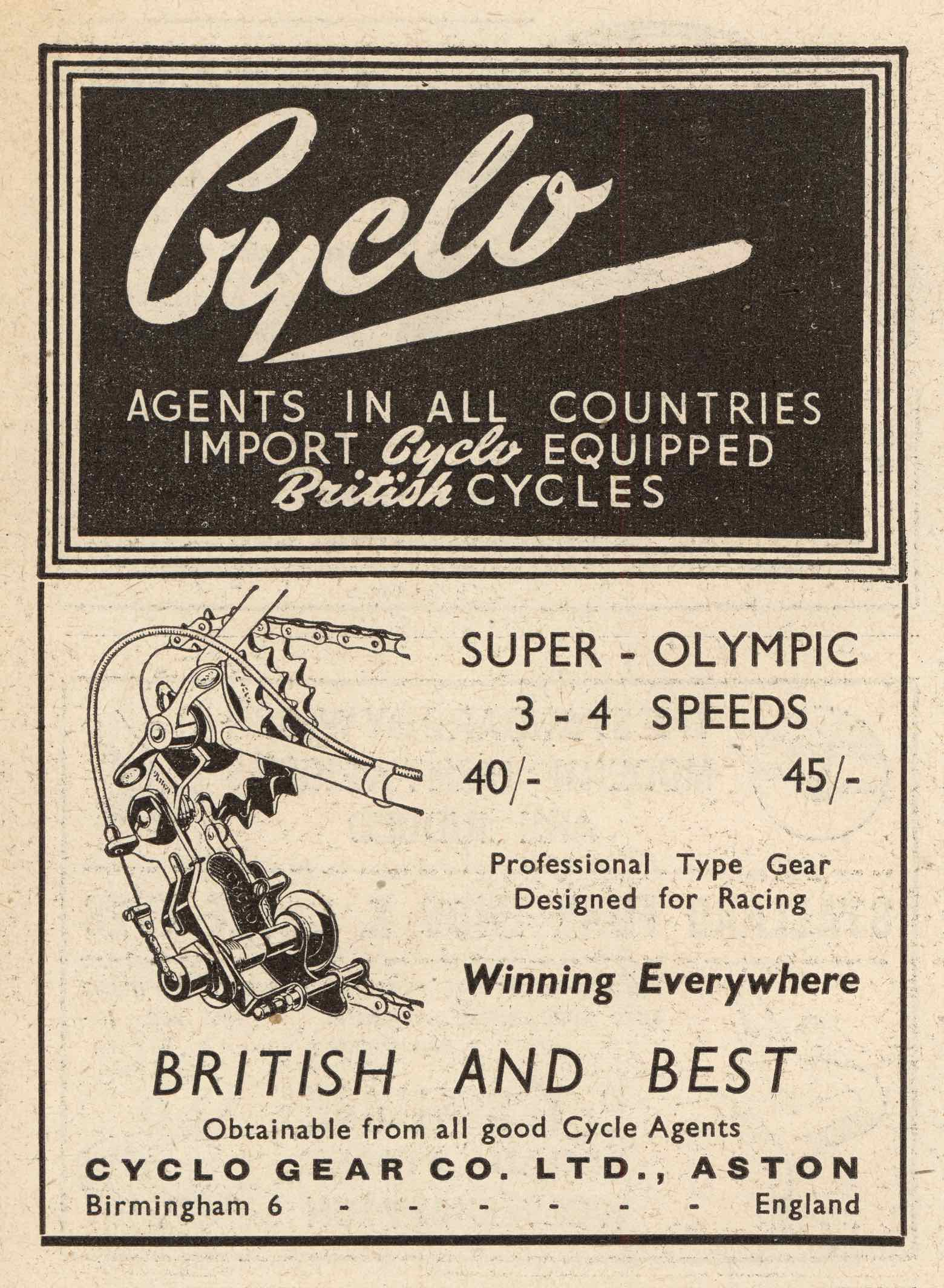 Unknown UK magazine 1949 - Cyclo advert main image