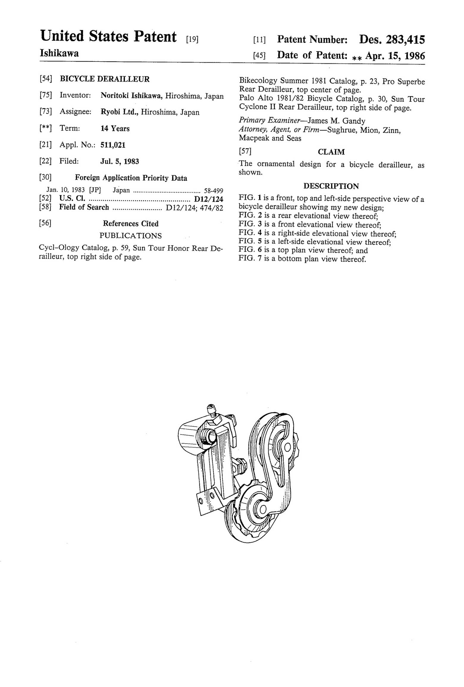 US Design Patent 283,415 scan 1 main image