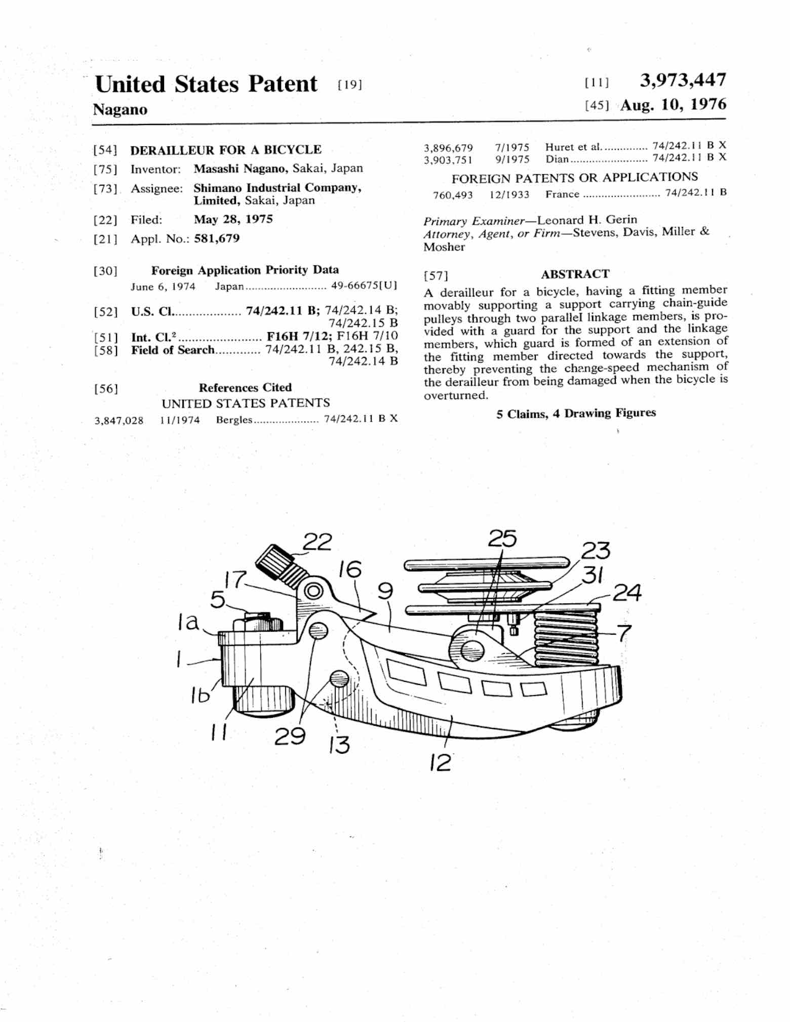 US Patent 3,973,447 - Shimano Eagle scan 1 main image