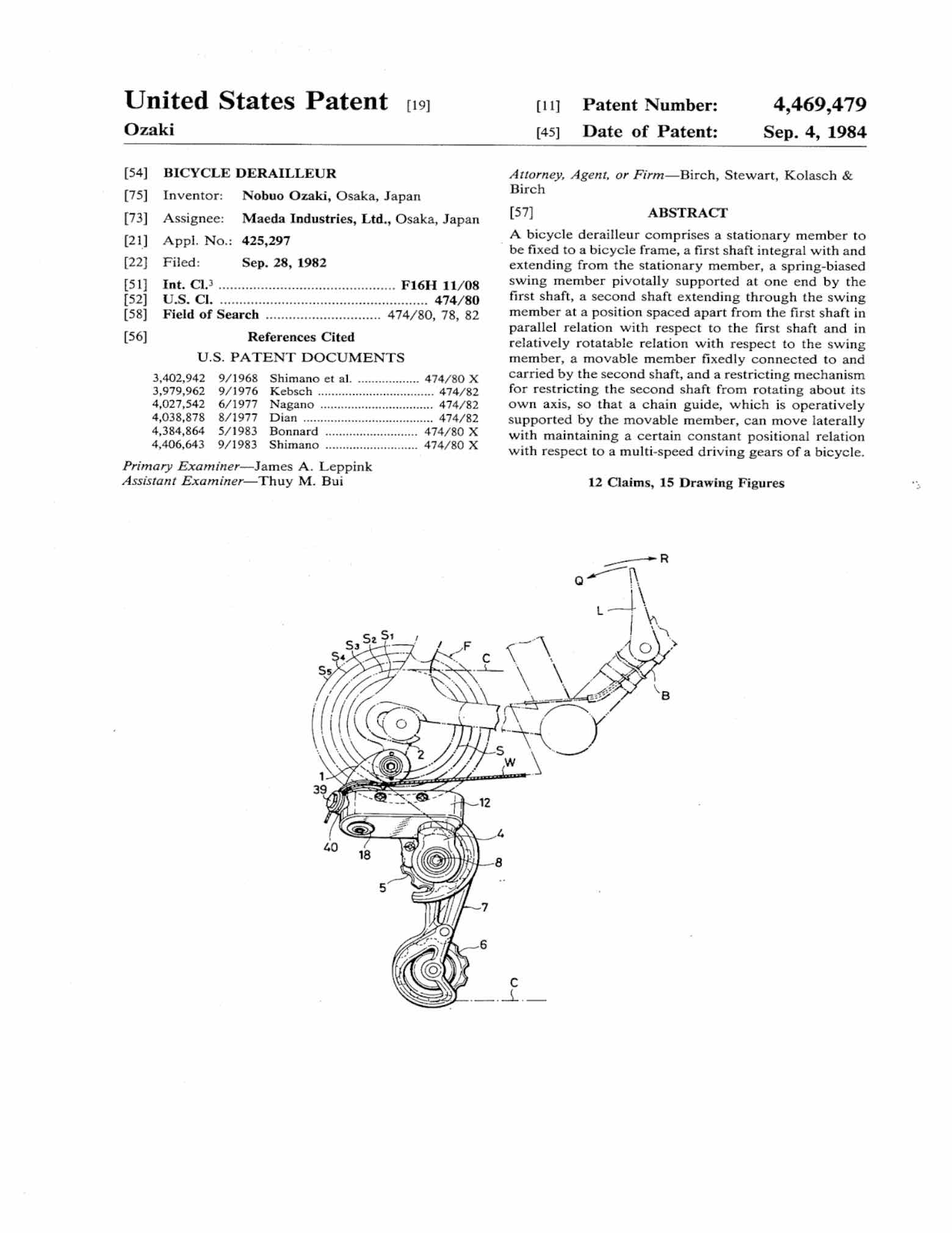 US Patent 4,469,479 - SunTour Superbe Tech scan 1 main image