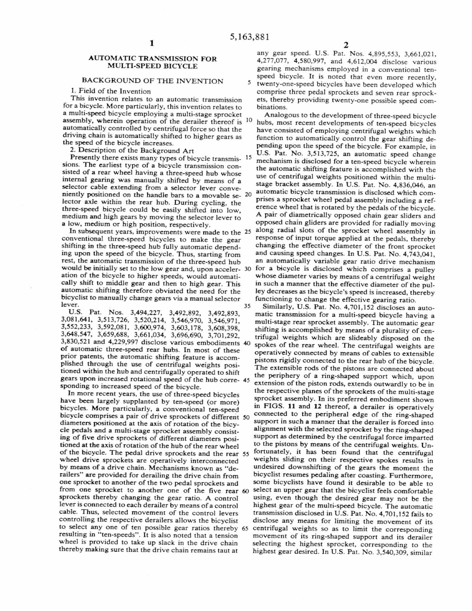 US Patent 5,163,881 - AutoBike SmartShift scan 2 main image