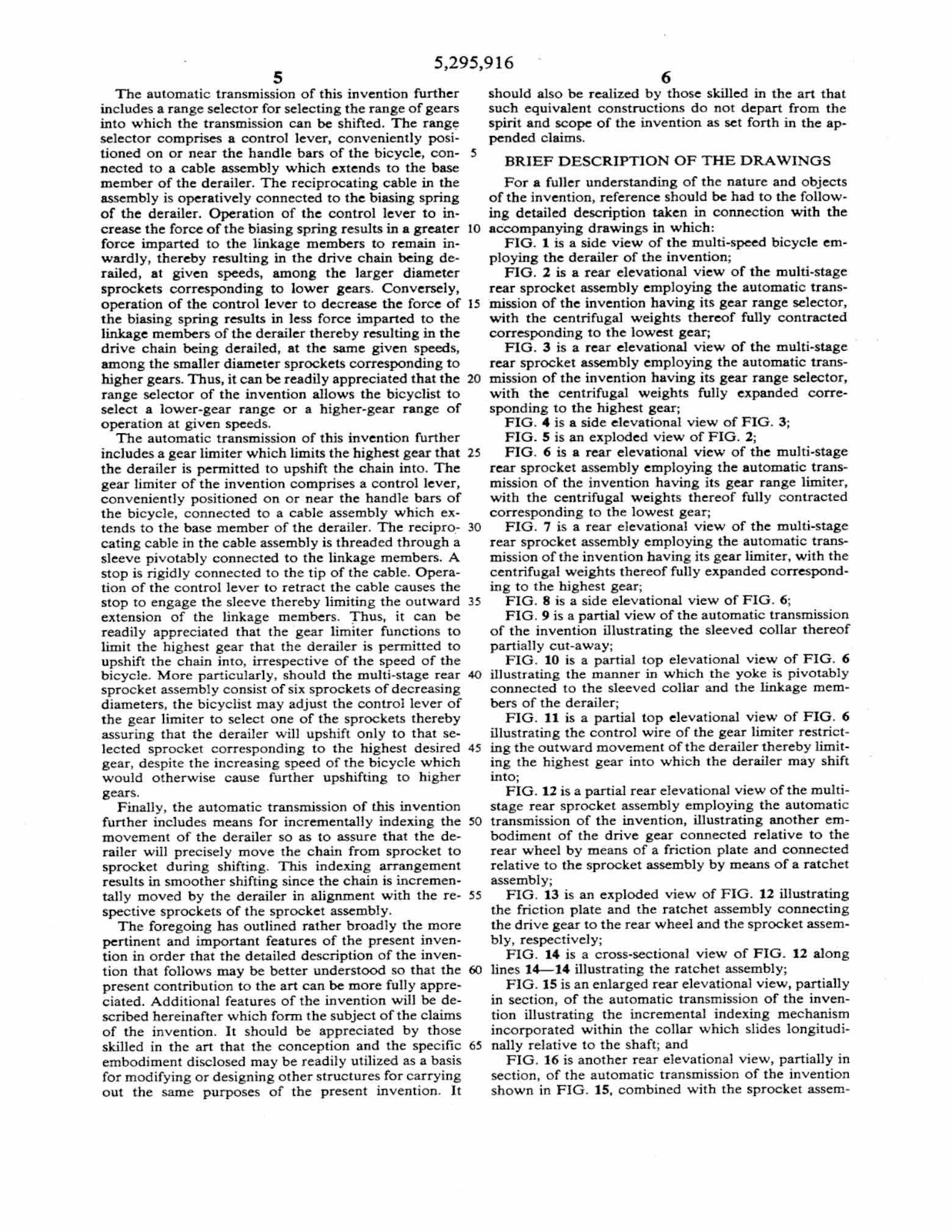 US Patent 5,295,916 - AutoBike SmartShift scan 4 main image