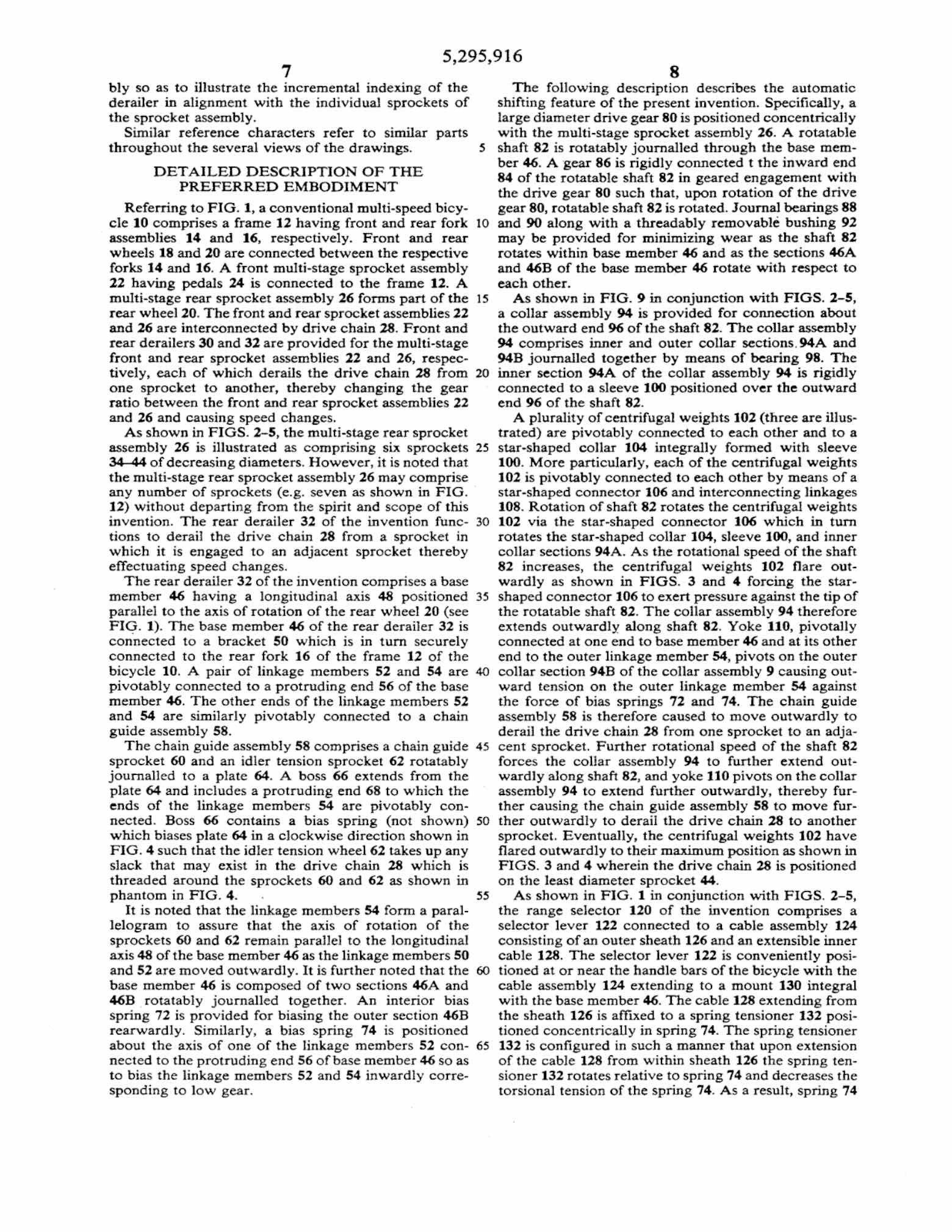 US Patent 5,295,916 - AutoBike SmartShift scan 5 main image