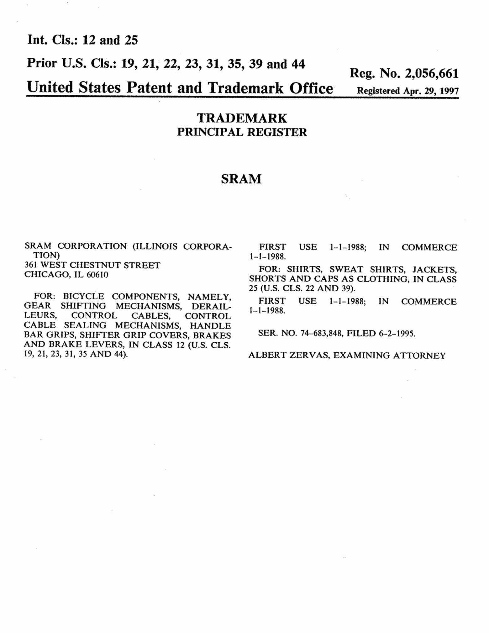 US Trademark 2,056,661 - SRAM main image