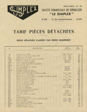 Simplex - Tarif Pieces Detachees No 18 1953-1954 scan 1 thumbnail